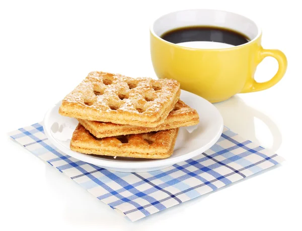 Kopp kaffe och kakor isolerade på vitt — Stockfoto