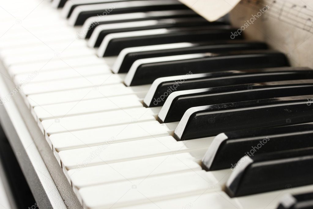Background of piano keyboard, close up