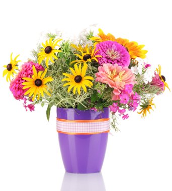 Beautiful bouquet of bright flowers isolated on white clipart