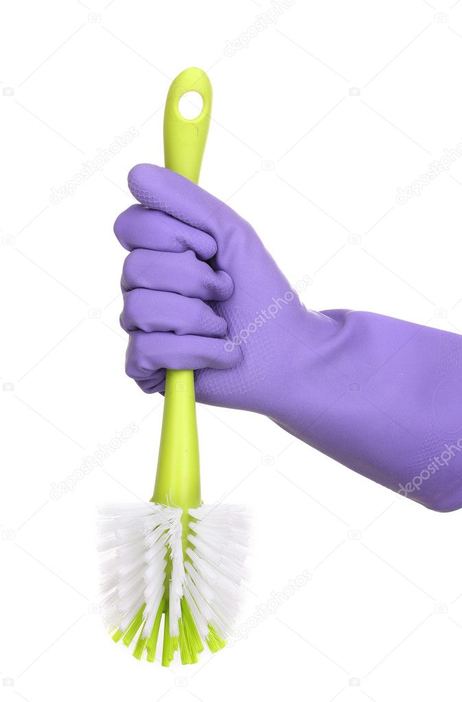 Cleaning brush for toilet in hand isolated on white