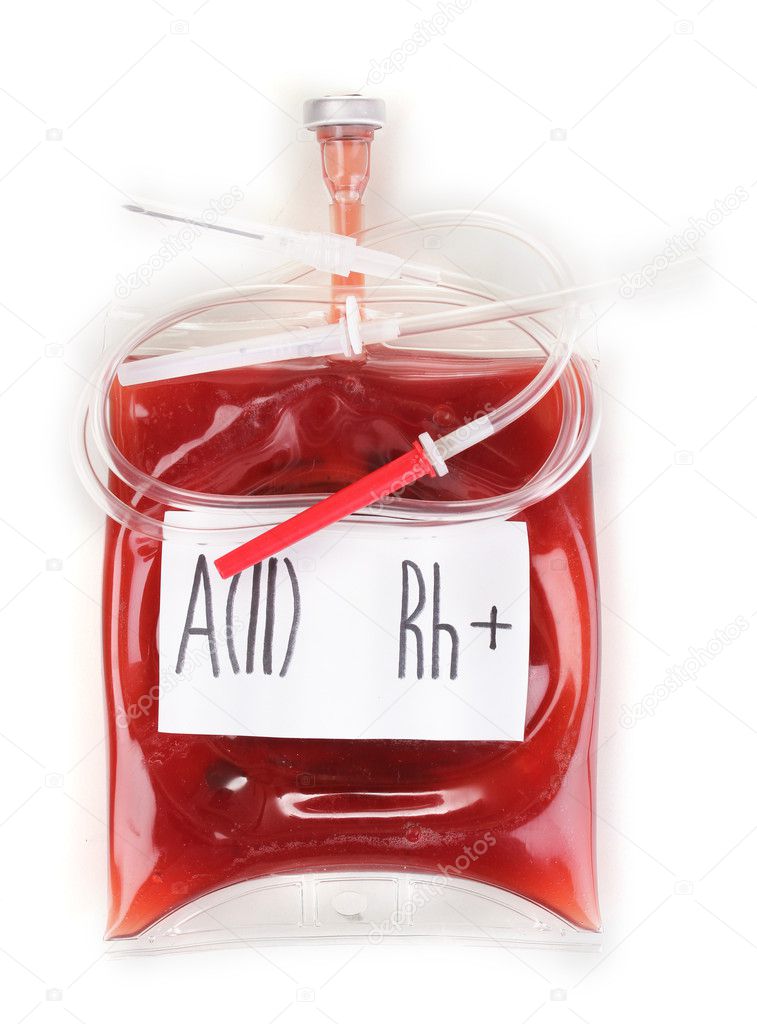 Bag of blood and infusion isolated on white