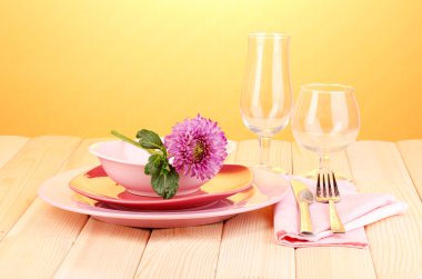 Table setting on bright background close-up