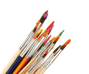 Paint brushes with gouache isolated on white clipart