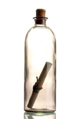 Glass bottle with note inside isolated on white clipart