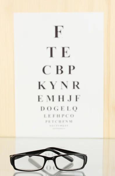 Tabla de pruebas de la vista con gafas de primer plano — Foto de Stock