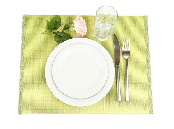 Table setting on a bamboo mat