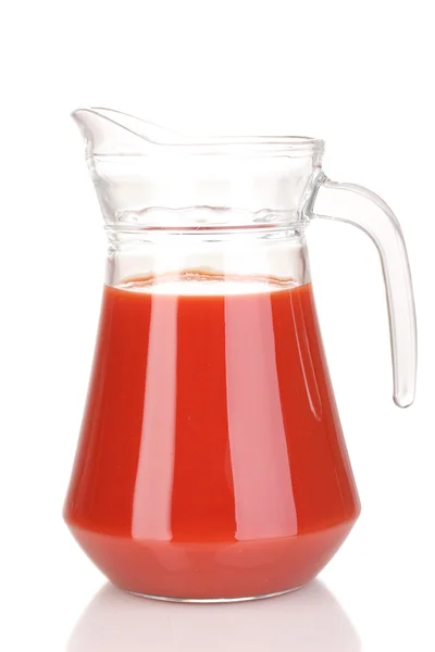 Tomato juice in pitcher isolated on white — Stock Photo, Image
