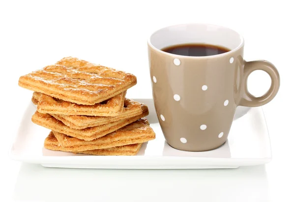 Xícara de chá e biscoitos isolados em branco — Fotografia de Stock