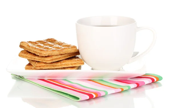 Šálek čaje a sušenky izolované na bílém — Stock fotografie