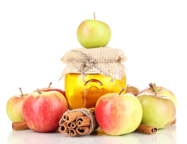 Miel y manzanas con canela aislada sobre blanco —  Fotos de Stock