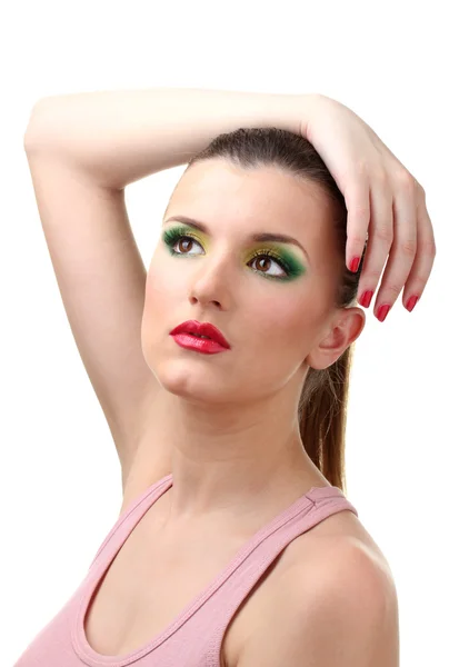 Retrato de mujer joven sexy con glamour maquillaje y manicura roja — Foto de Stock