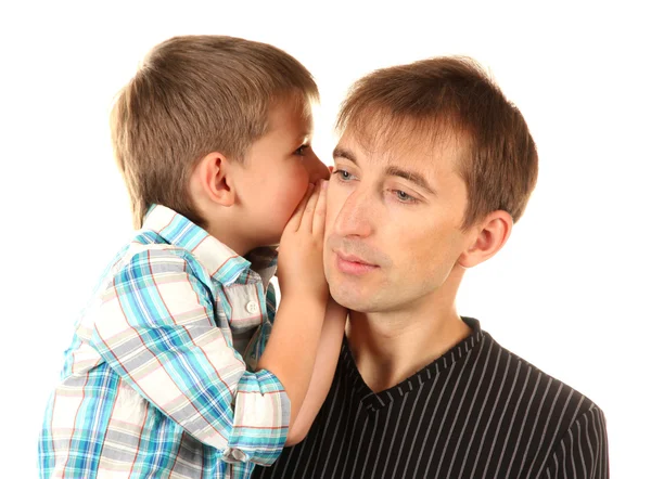 Portrait of dad and son isolated on white — Stock Photo, Image