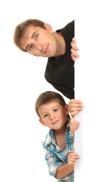 Portret van vader en zoon geïsoleerd op wit — Stockfoto