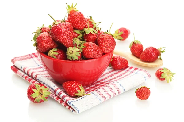 Sweet ripe strawberries in bowl isolated on white — Stock Photo, Image