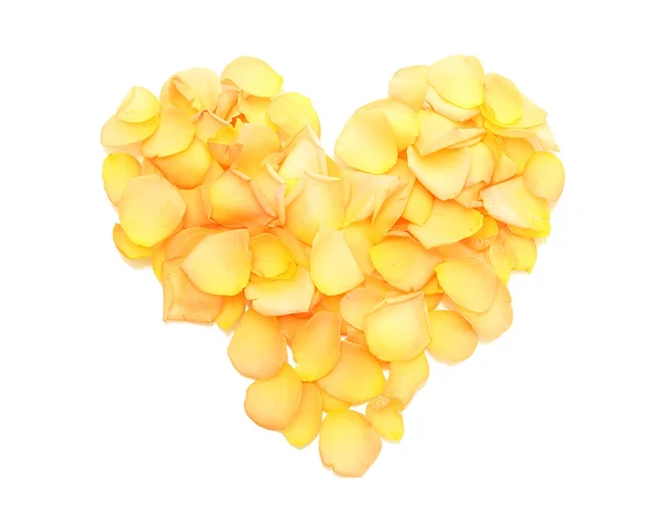 Belo coração de pétalas de rosa laranja isoladas em branco — Fotografia de Stock