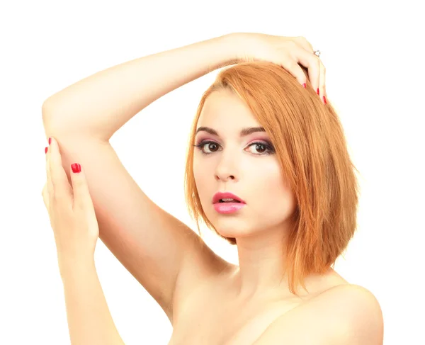 Glamour makyaj ve kırmızı manikür olan seksi kadın portresi — Stok fotoğraf