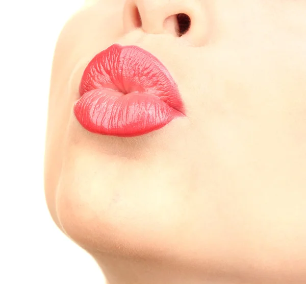 Beau maquillage de lèvres brillantes rouge glamour — Photo