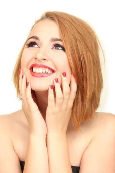 Porträt einer sexy jungen Frau mit Glamour-Make-up und roter Maniküre — Stockfoto