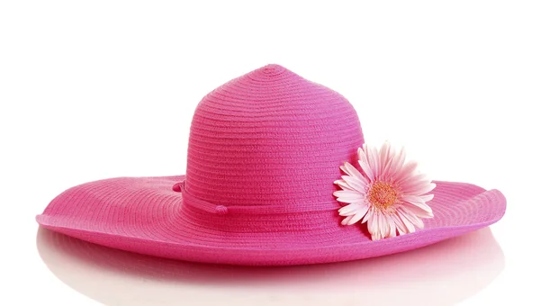 Güzel yaz çiçek beyaz zemin üzerine izole kadın şapkasıyla — Stok fotoğraf