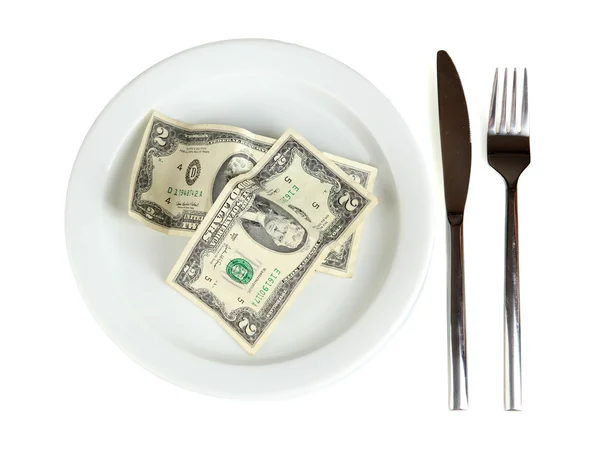 Money on plate isolated on white background close-up — Stock Photo, Image