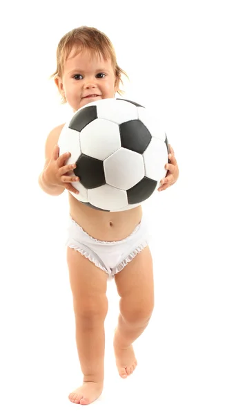 Roztomilé dítě s míčem izolovaných na bílém — Stock fotografie