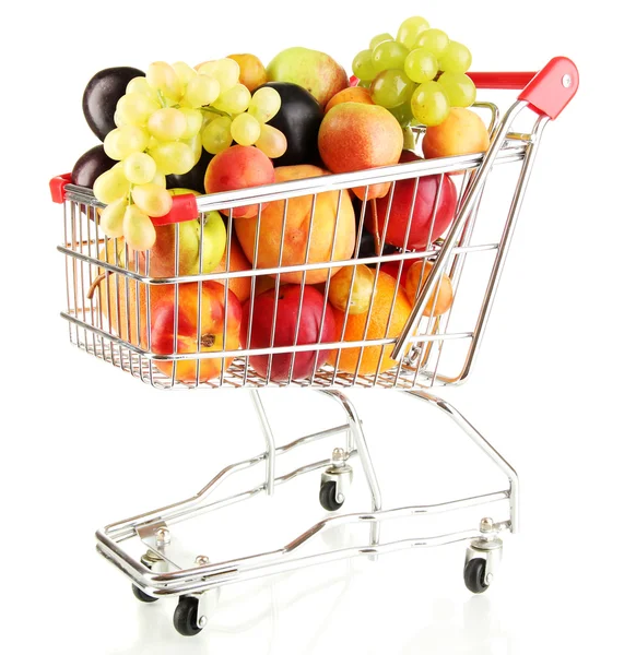 Zátiší ovoce v košíku izolované na bílém — Stock fotografie