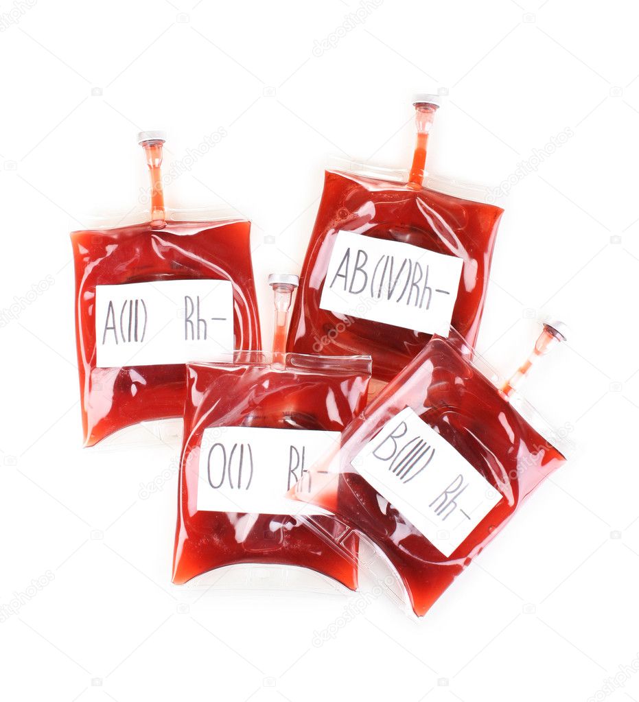 Bags of blood isolated on white