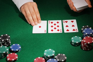 Poker setting on green table clipart