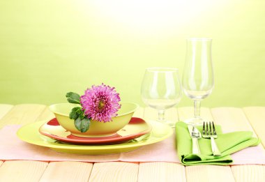 Table setting on bright background close-up