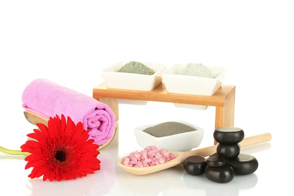 Kosmetiska lera för spa-behandlingar på vit bakgrund — Stockfoto