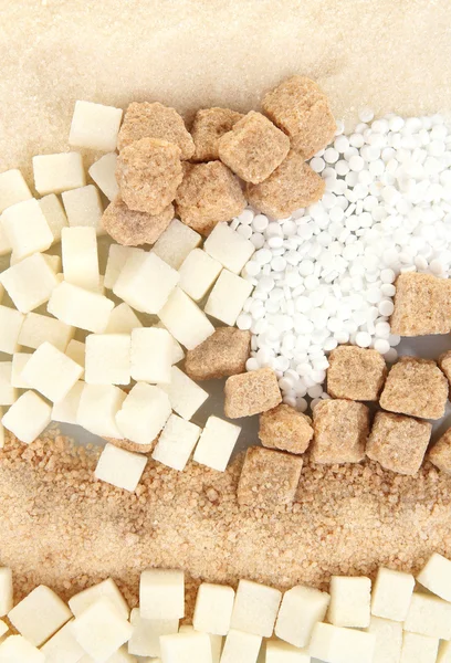 Sötningsmedel med vitt och brunt socker närbild — Stockfoto