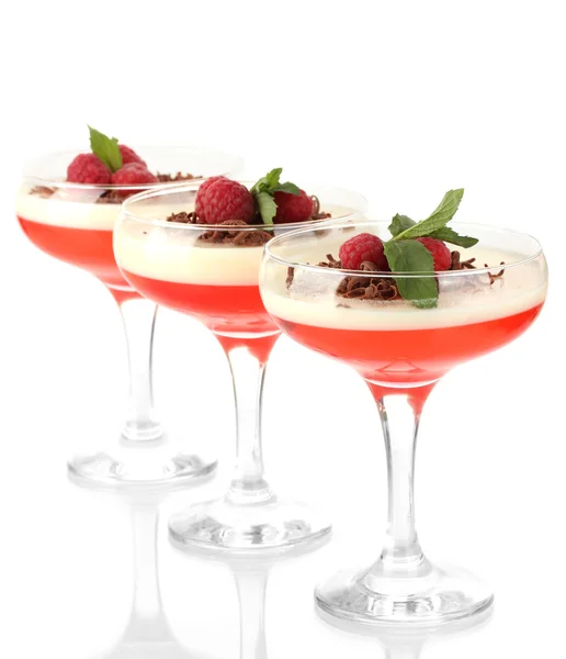 초콜릿와 흰색 절연 유리 나무 딸기 과일 젤리 — 스톡 사진