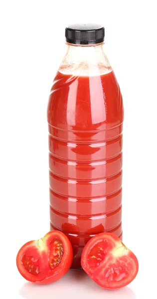 白で隔離される瓶の中のトマト ジュース — ストック写真