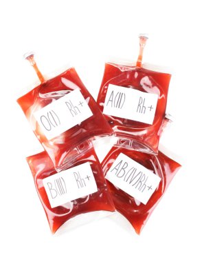 Bags of blood isolated on white clipart