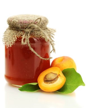 Apricot jam in a jar and sweet apricots isolated on white clipart