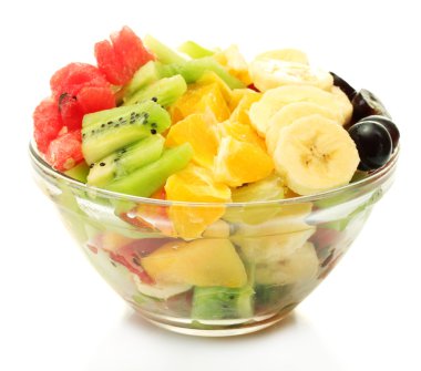 Fresh fruits salad in bowl isolated on white clipart