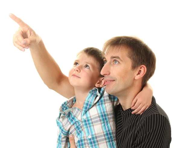 Portret van vader en zoon geïsoleerd op wit — Stockfoto