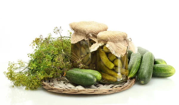 Stock image Fresh cucumbers, pickles and dill isolated on white