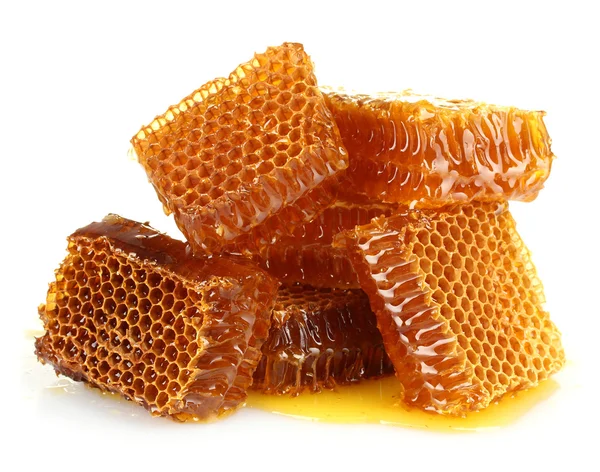 Zoete honingraat met honing, geïsoleerd op wit Stockfoto