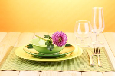 Table setting on bright background close-up