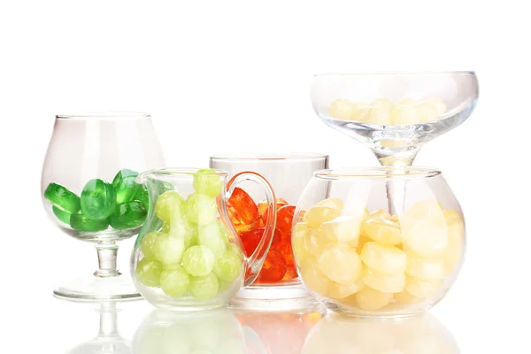 Color candies in glasses isolated on white — Stock Photo, Image