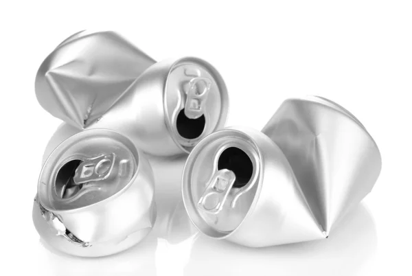 Crumpled empty cans isolated on white — Stock Photo, Image