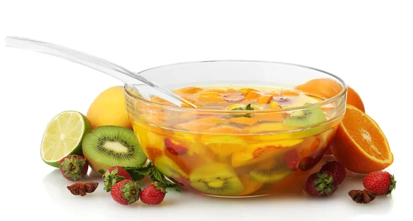 Punch in glass bowl with fruits, isolated on white — Stock Photo, Image