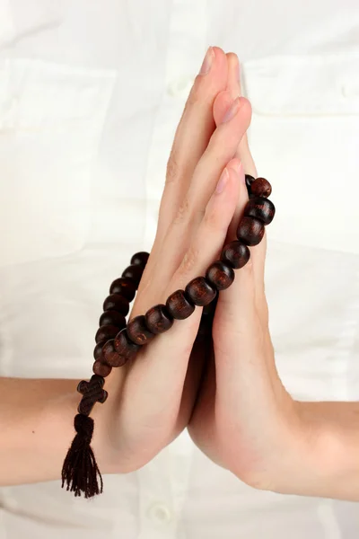 Hands in Prayer with Crucifix close-up — Stock Photo, Image
