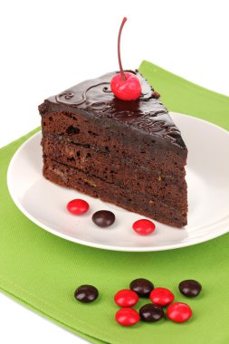 Chocolate sacher cake close-up isolated on white clipart