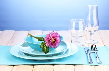 Table setting on bright background close-up