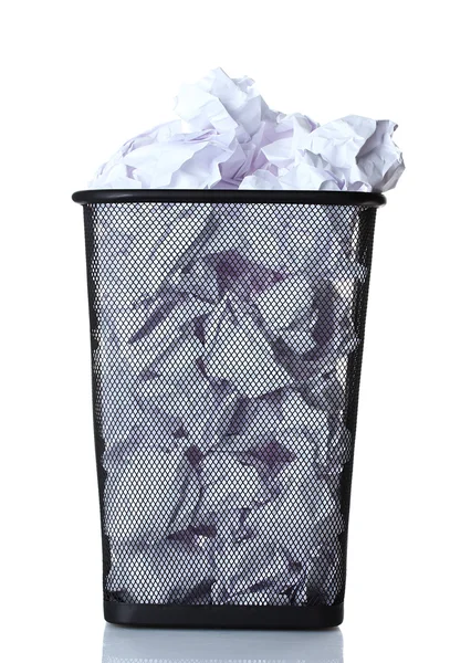 Metal trash bin from paper isolated on white — Stock Photo, Image