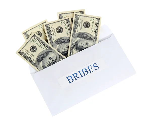 stock image The envelope with the money bills isolated on white. Bribes.