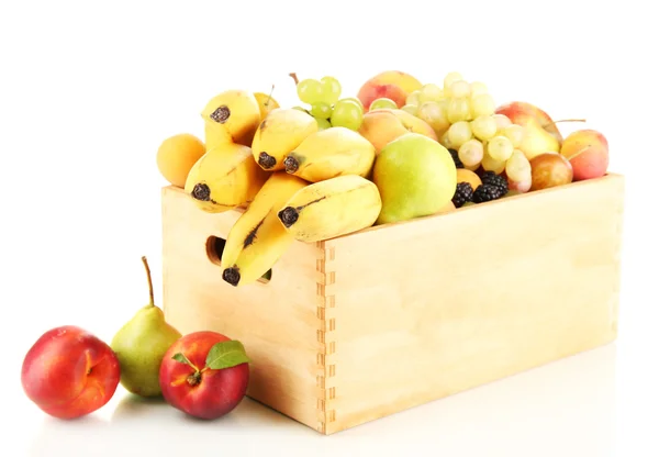 Still life of fruit in a box isolated on white — Stock Photo, Image