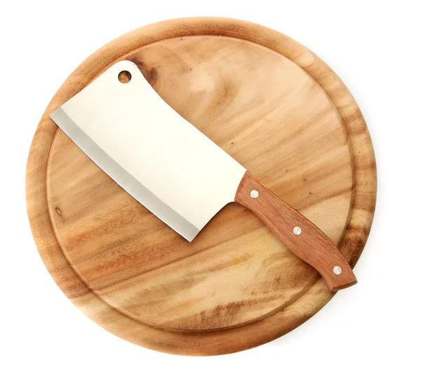 切肉刀在切菜板上白色隔离 — 图库照片